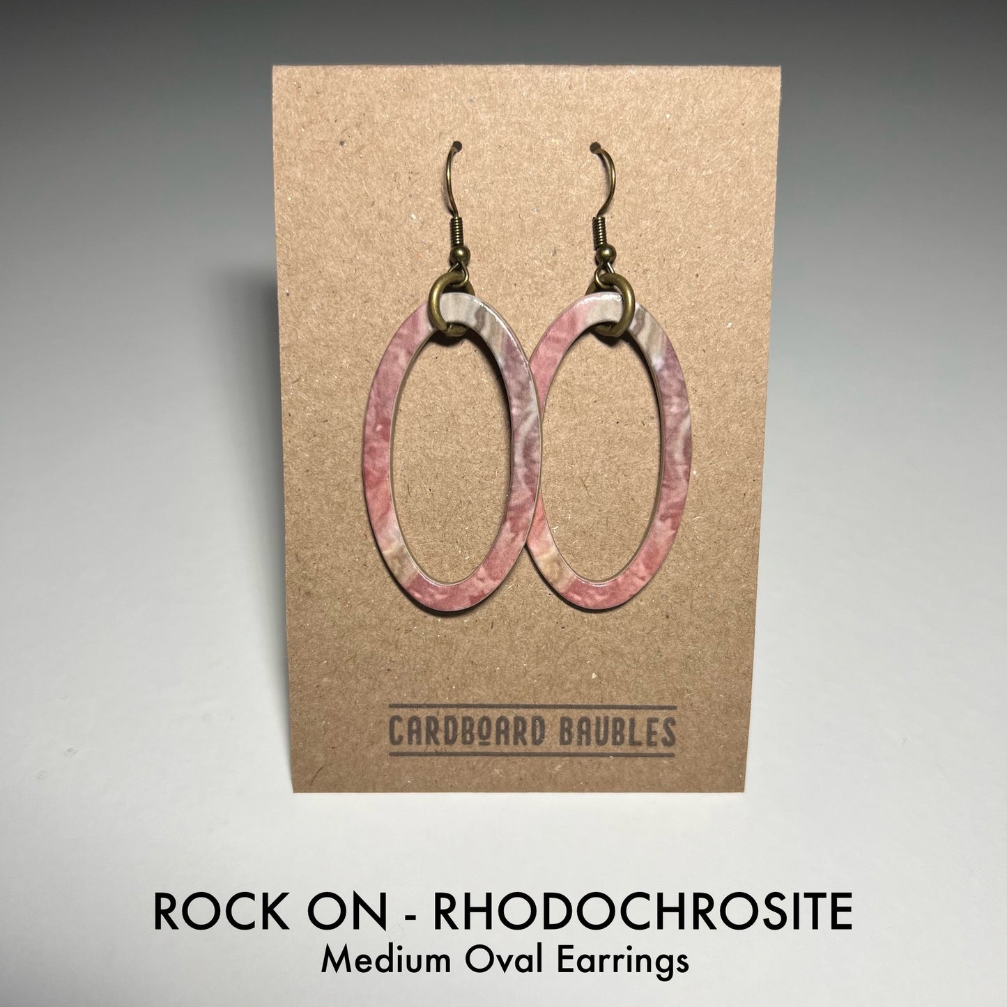 ROCK ON - RHODOCHROSITE - Oval Cardboard Baubles Earrings