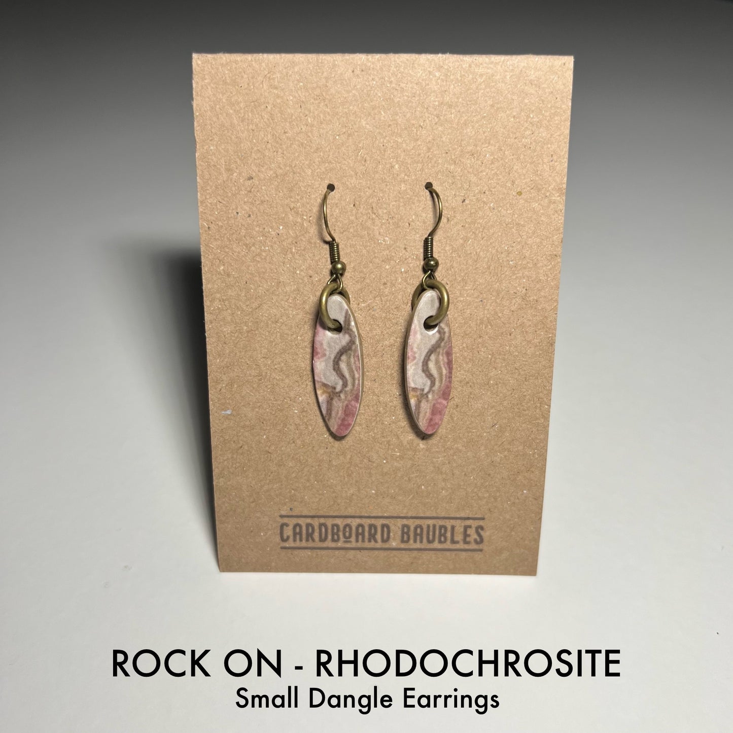 ROCK ON - RHODOCHROSITE - Oval Cardboard Baubles Earrings