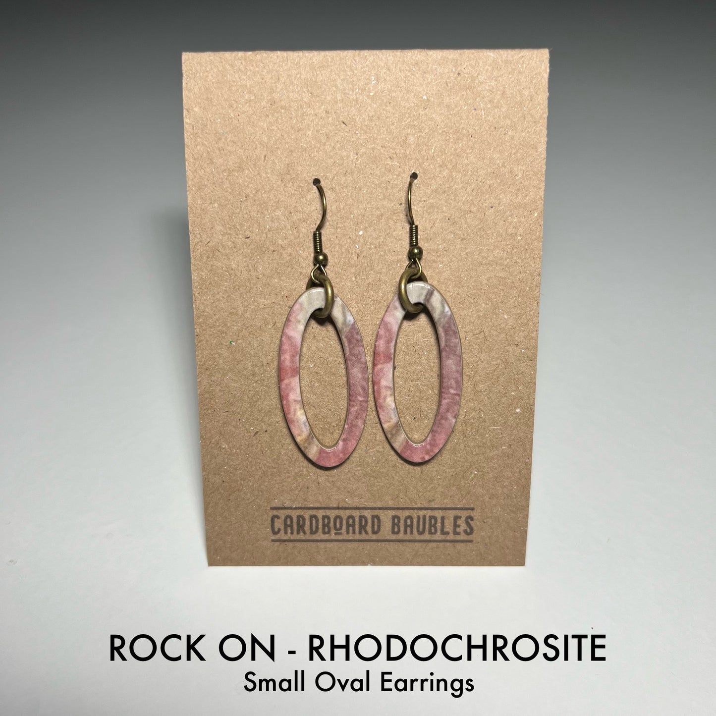 ROCK ON - RHODOCHROSITE - Oval Cardboard Baubles Earrings