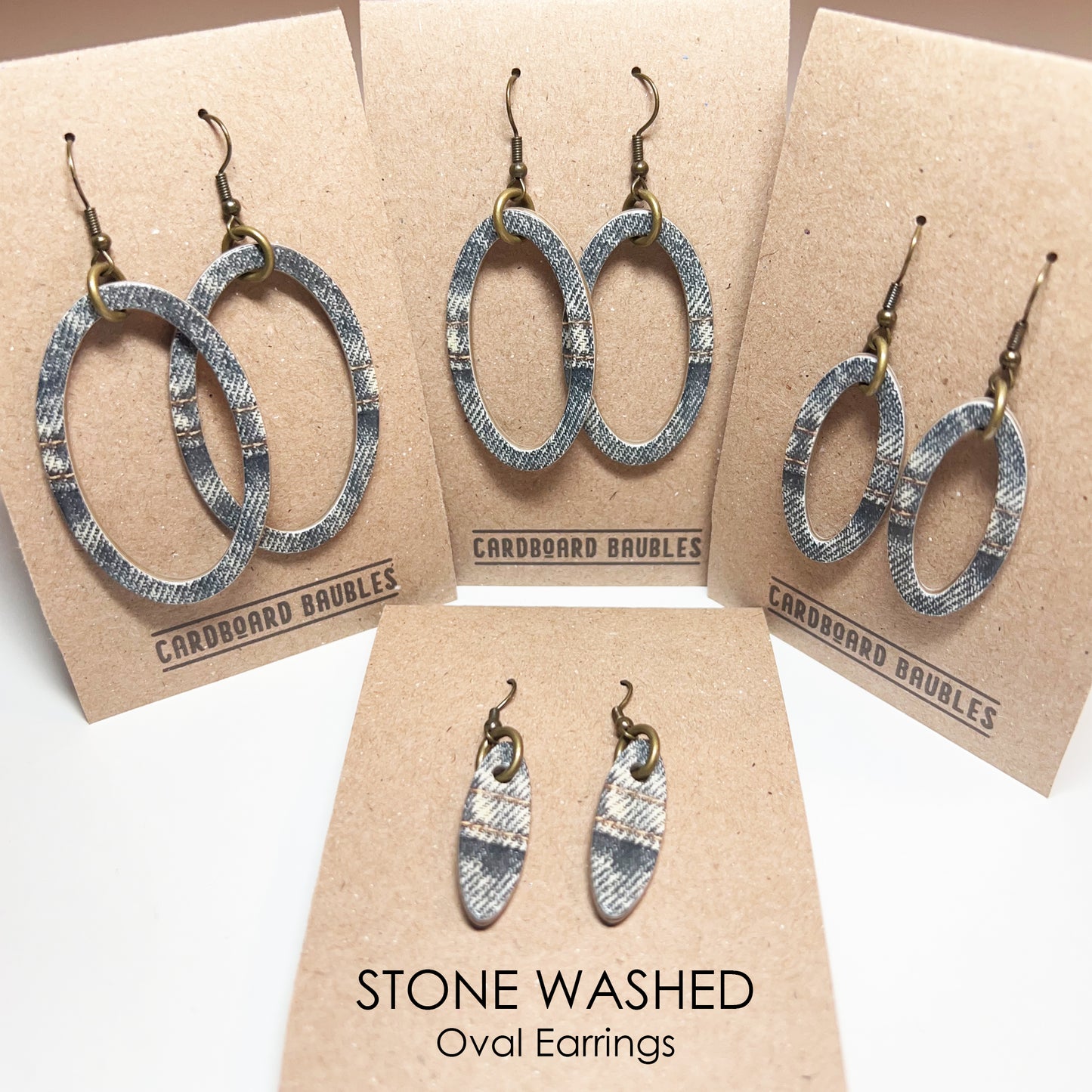 STONE WASHED - Oval Cardboard Baubles Earrings