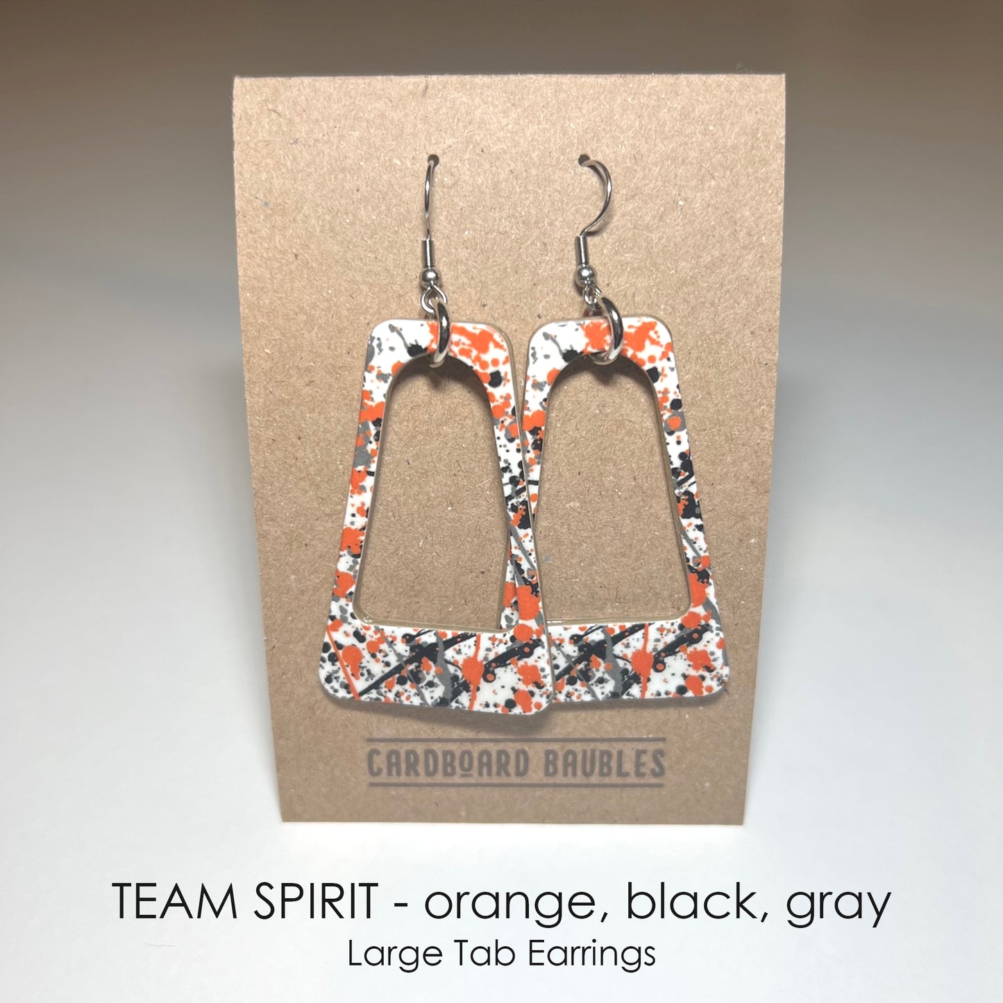 TEAM SPIRIT - orange, black, gray - Tab Cardboard Baubles Earrings