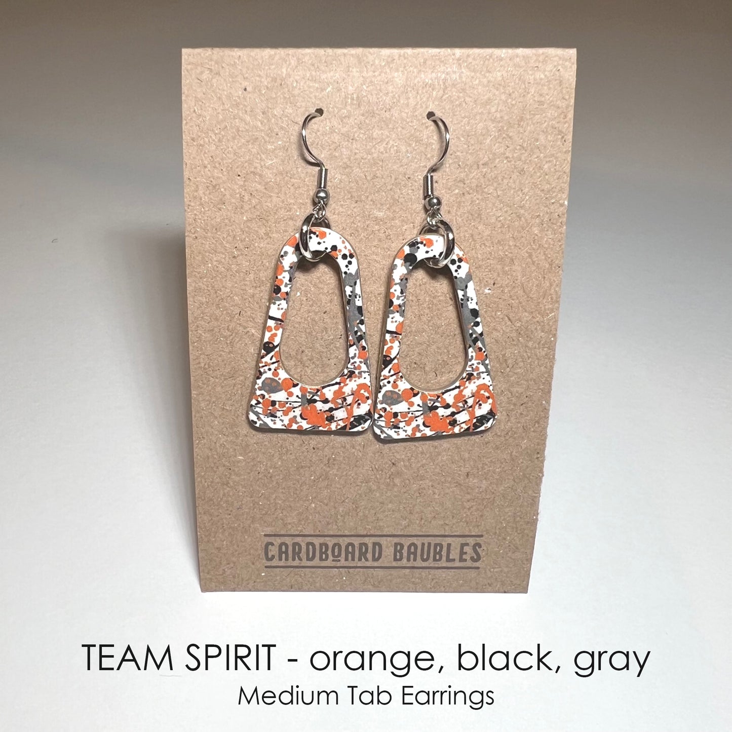 TEAM SPIRIT - orange, black, gray - Tab Cardboard Baubles Earrings