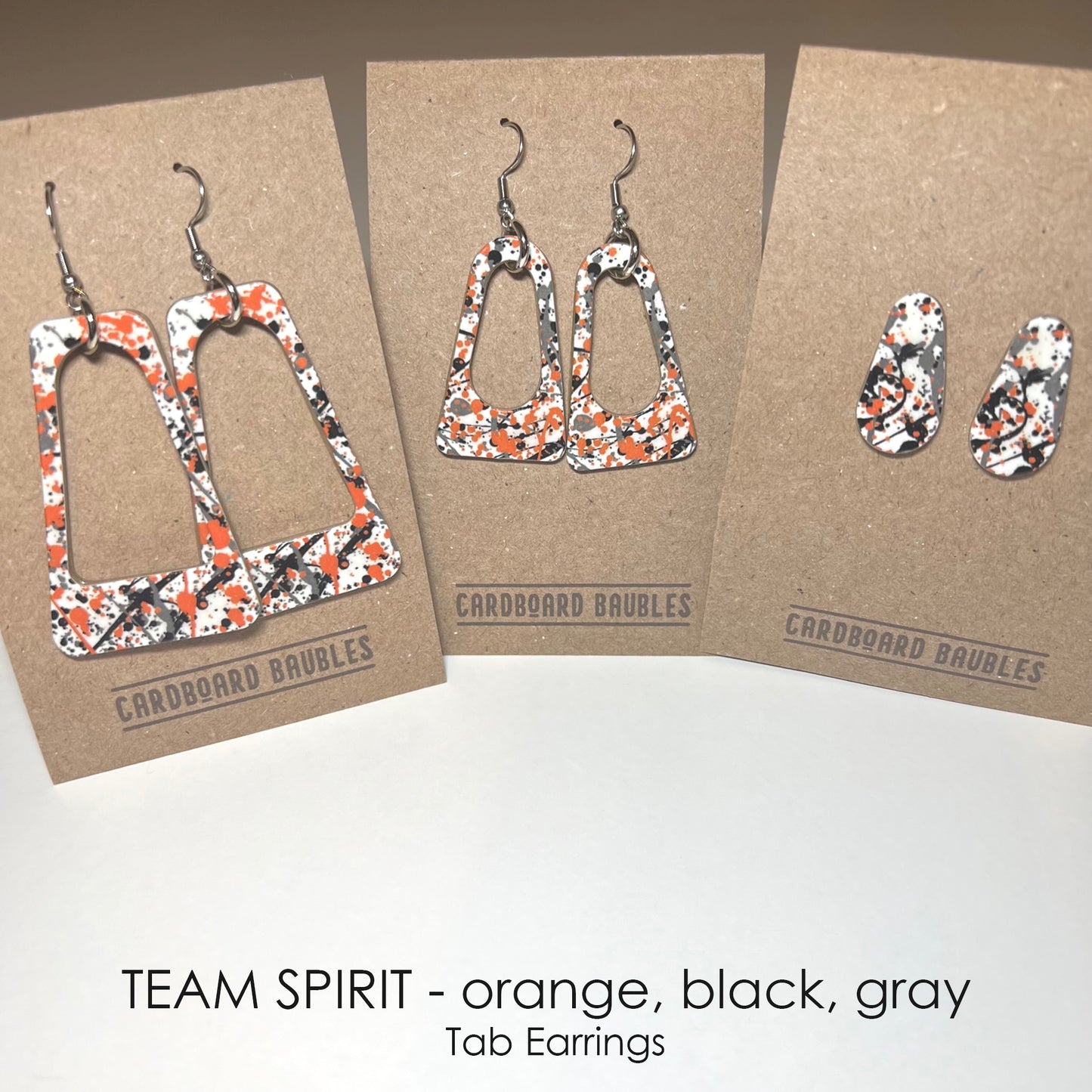 TEAM SPIRIT - orange, black, gray - Tab Cardboard Baubles Earrings