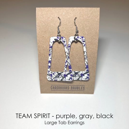 TEAM SPIRIT - purple, gray, black - Tab Cardboard Baubles Earrings