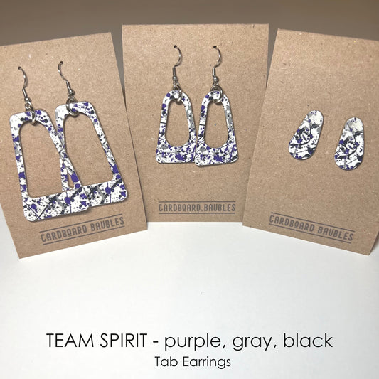 TEAM SPIRIT - purple, gray, black - Tab Cardboard Baubles Earrings