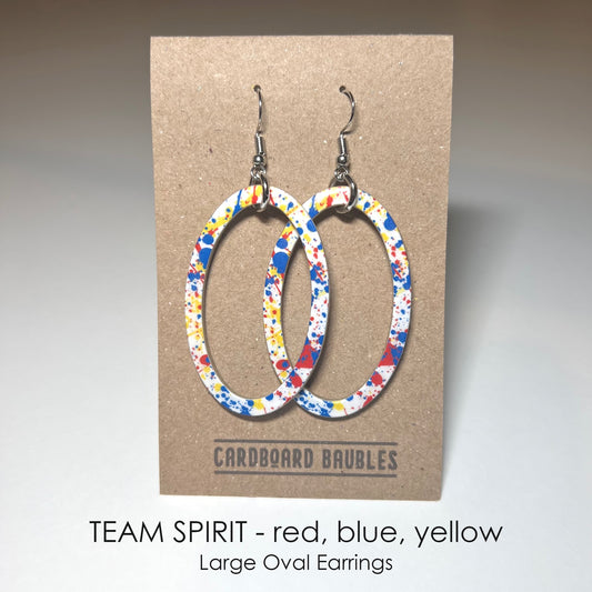 TEAM SPIRIT - red, blue, yellow - Oval Cardboard Baubles Earrings