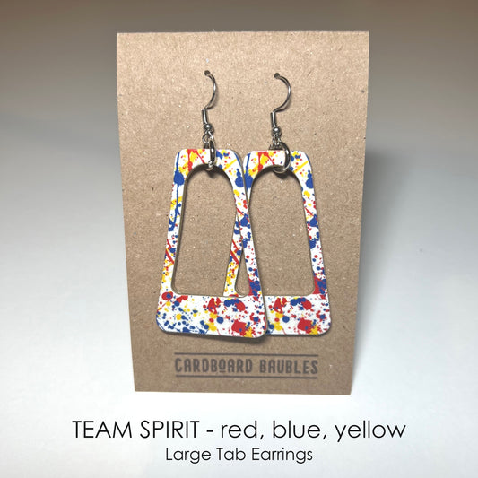 TEAM SPIRIT - red, blue, yellow - Tab Cardboard Baubles Earrings