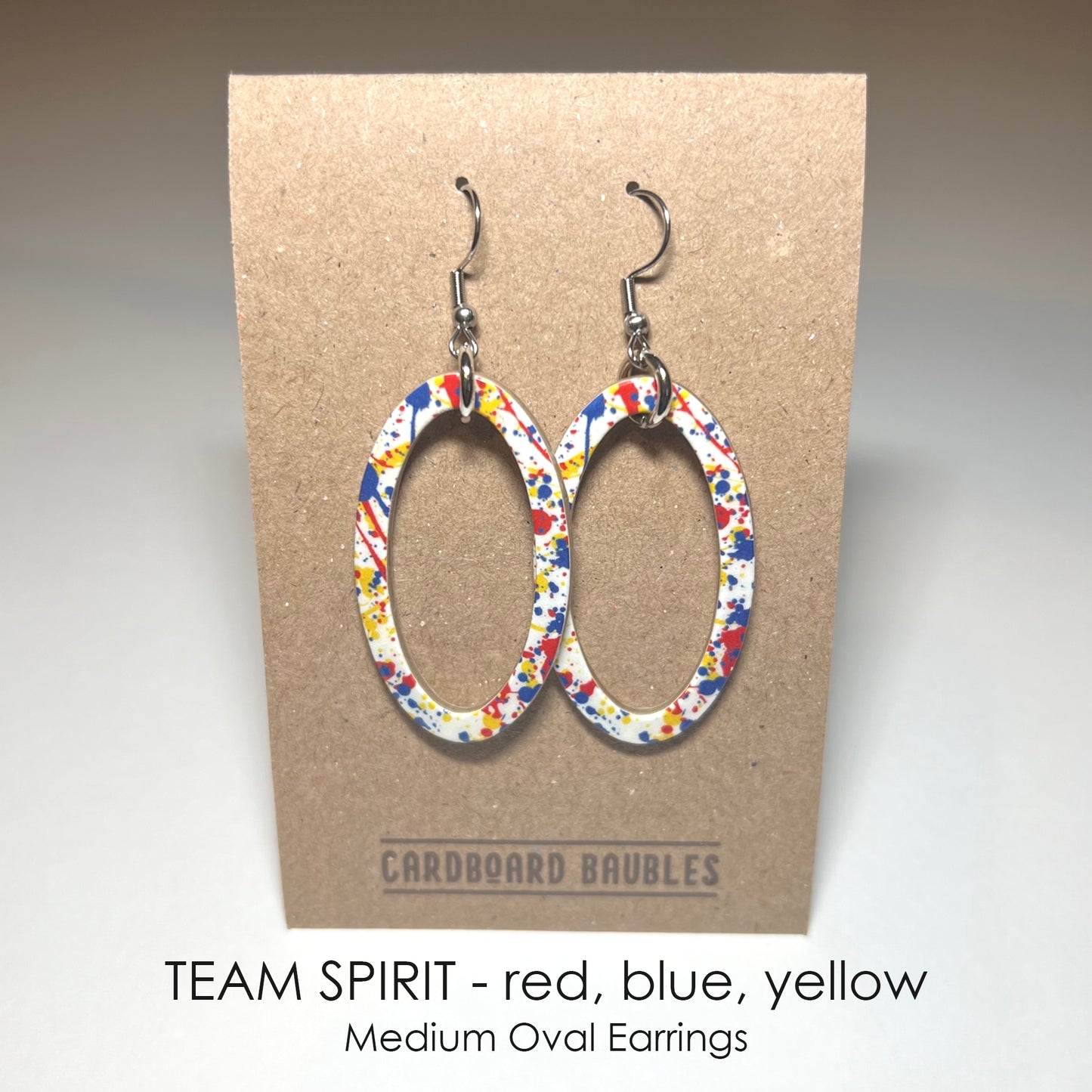 TEAM SPIRIT - red, blue, yellow - Oval Cardboard Baubles Earrings