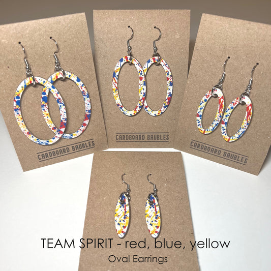 TEAM SPIRIT - red, blue, yellow - Oval Cardboard Baubles Earrings