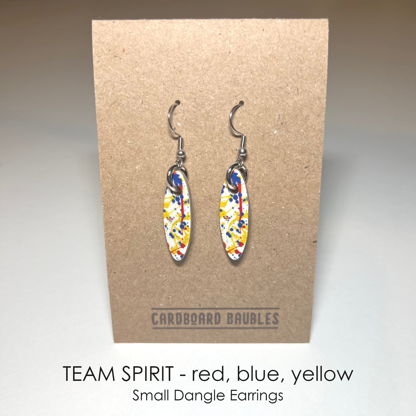 TEAM SPIRIT - red, blue, yellow - Oval Cardboard Baubles Earrings