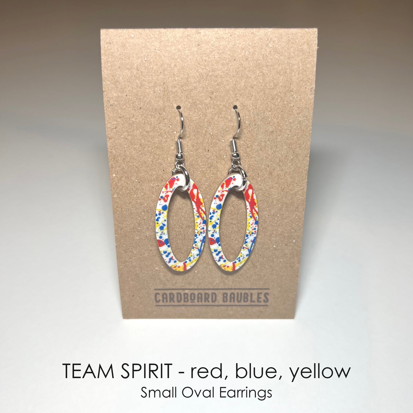 TEAM SPIRIT - red, blue, yellow - Oval Cardboard Baubles Earrings