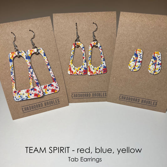 TEAM SPIRIT - red, blue, yellow - Tab Cardboard Baubles Earrings