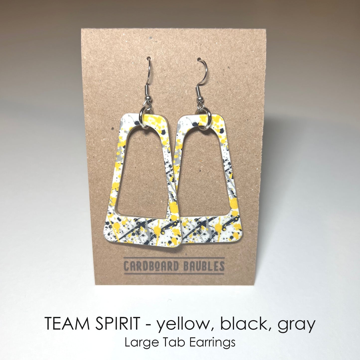 TEAM SPIRIT - yellow, black, gray - Tab Cardboard Baubles Earrings