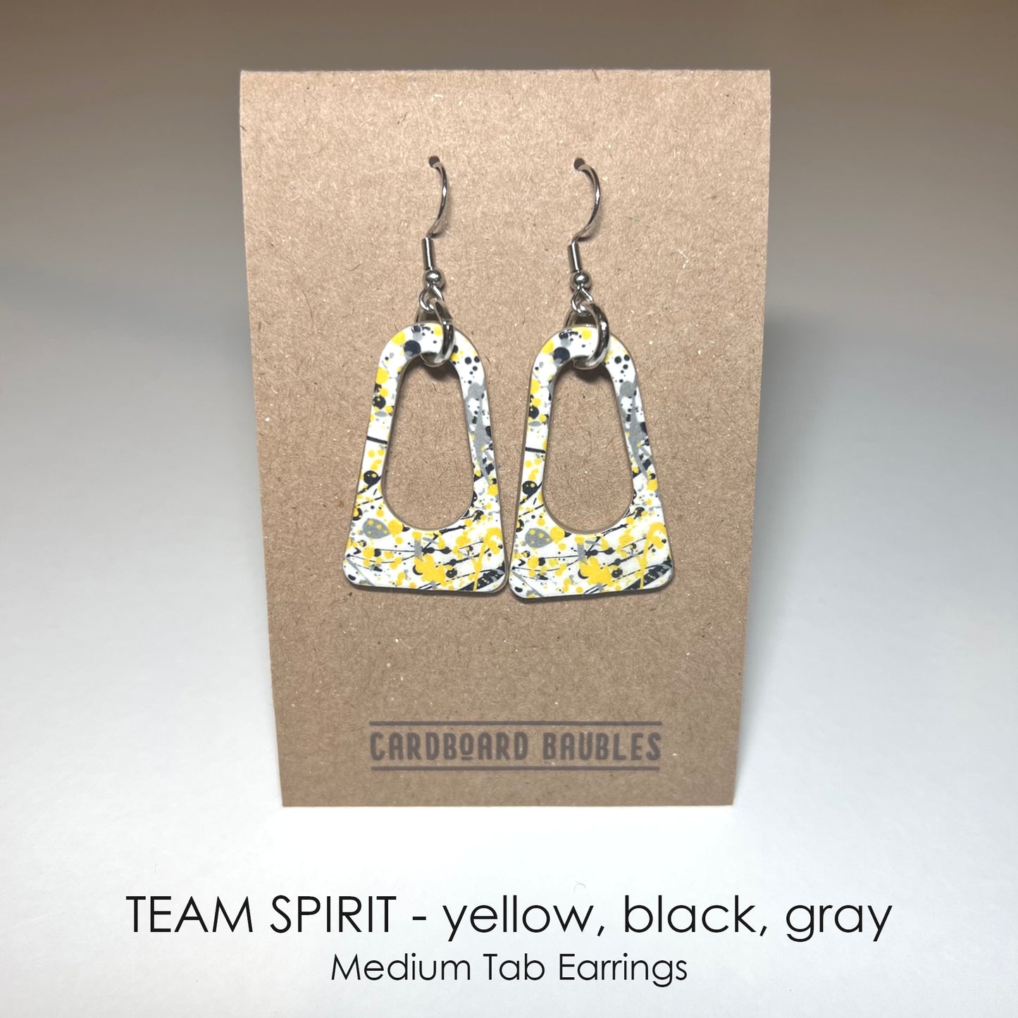 TEAM SPIRIT - yellow, black, gray - Tab Cardboard Baubles Earrings