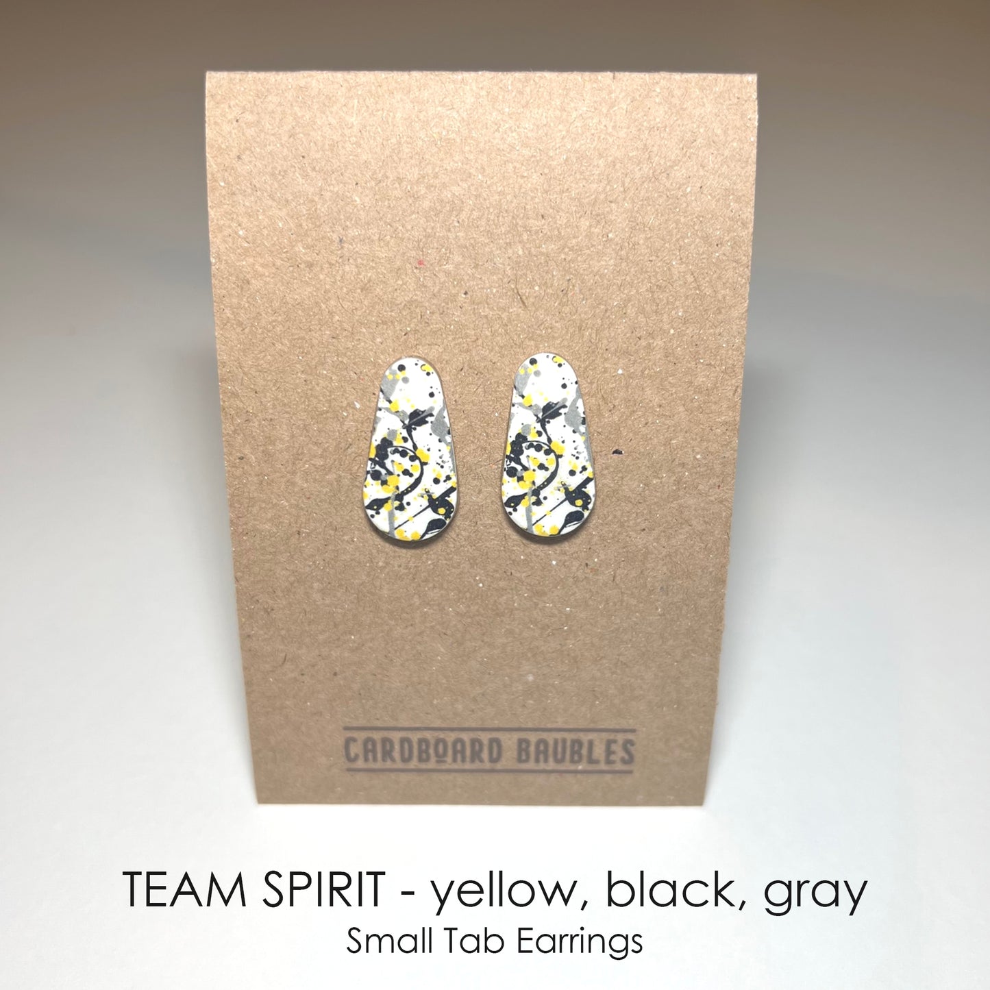 TEAM SPIRIT - yellow, black, gray - Tab Cardboard Baubles Earrings