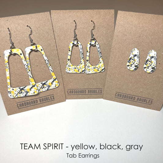 TEAM SPIRIT - yellow, black, gray - Tab Cardboard Baubles Earrings