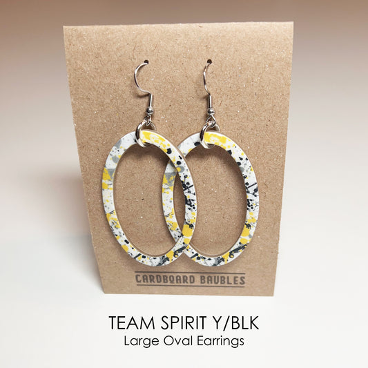 TEAM SPIRIT - yellow, black, gray - Oval Cardboard Baubles Earrings