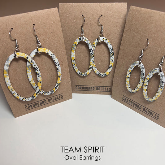 TEAM SPIRIT - yellow, black, gray - Oval Cardboard Baubles Earrings