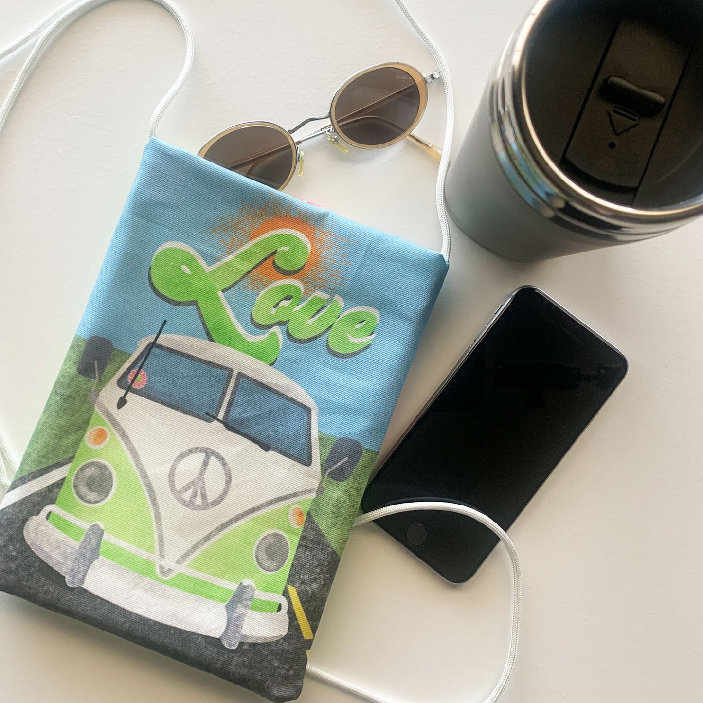 SERENA - Handmade purse with hippie bus VW van theme